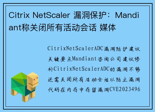 Citrix NetScaler 漏洞保护：Mandiant称关闭所有活动会话 媒体